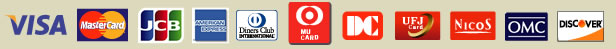 VISA、MasterCard、JCB、AMERICAN EXPRESS、Diners、MUFG CARD、DC、UFJ Card、NICOS、OMC、DISCOVER